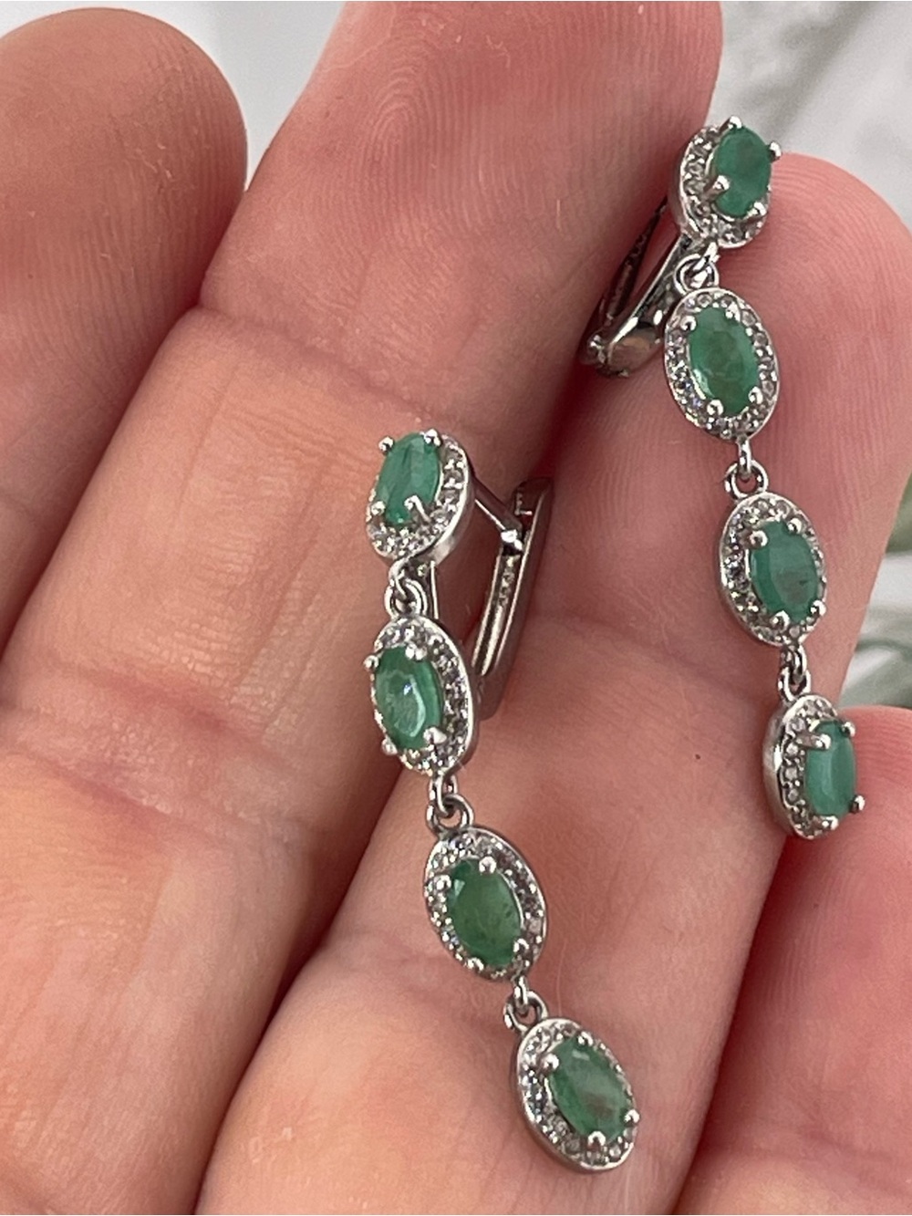 3.81ct Emerald Topaz white Dangle Earrings 925 Silver Genuine Authentic Natural - Picture 3 of 11